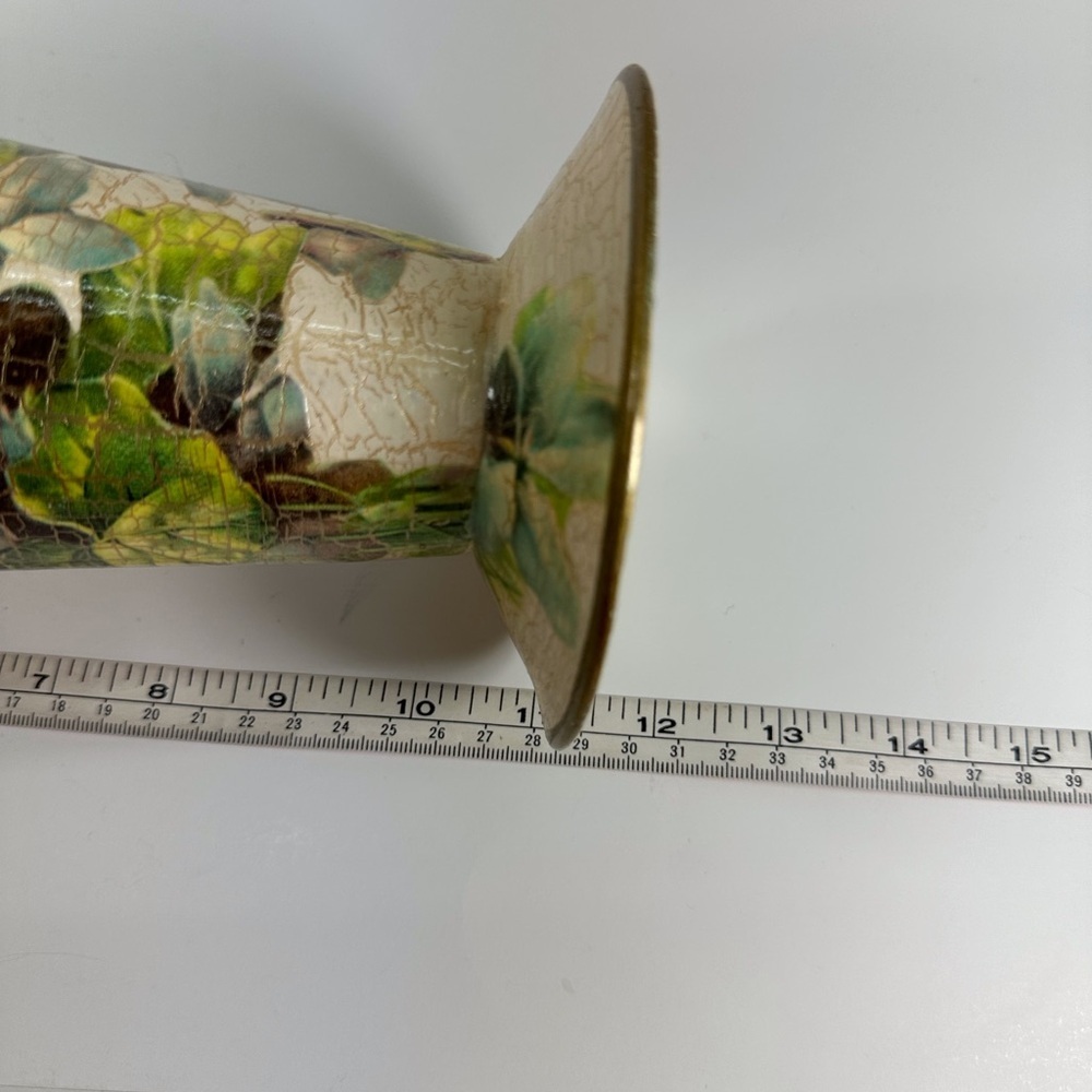 E. Dean Designs Decoupage Green Floral Glass Vase 11” Tall Handmade USA - Picture 6 of 6